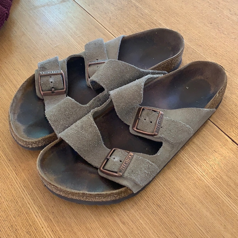 Arizona Suede Leather Birkenstocks in Taupe